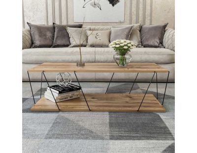 Table basse bois et métal filaire noir 120 cm