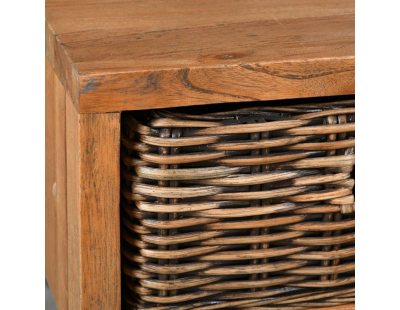 Table basse en bois, métal et rotin