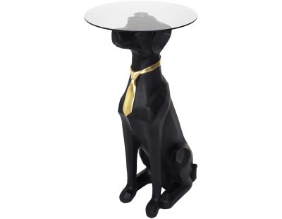 Table basse déco chien assis plateau en verre 66 cm