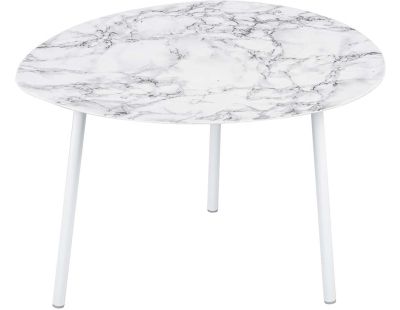 Table basse en métal imitation marbre Ovoid 67 x 60 cm (Blanc)