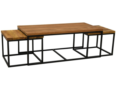 Tables basses modulables en bois recyclé et métal LOFT (Lot de 3)