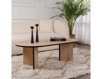 Table basse ovale en aggloméré Sable (Chêne, Noir)