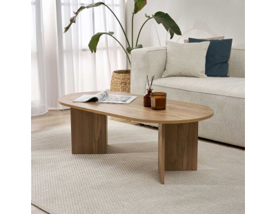 Table basse ovale en aggloméré Sable (Chêne vielli)