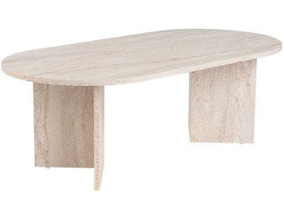 Table basse ovale en aggloméré Sable (Marbré Travertine)