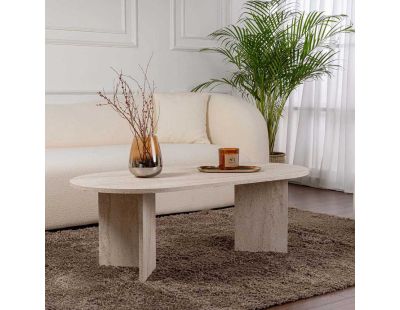 Table basse ovale en aggloméré Sable (Marbré Travertine)