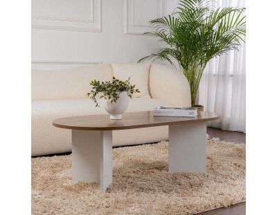 Table basse ovale en aggloméré Sable (Noyer, Blanc)