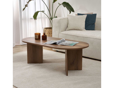 Table basse ovale en aggloméré Sable (Noyer vielli)