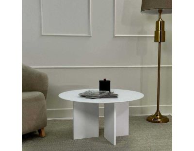 Table basse ronde 80 cm en aggloméré Leo (Blanc)
