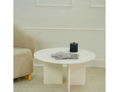 Table basse ronde 80 cm en aggloméré Leo (Crème)