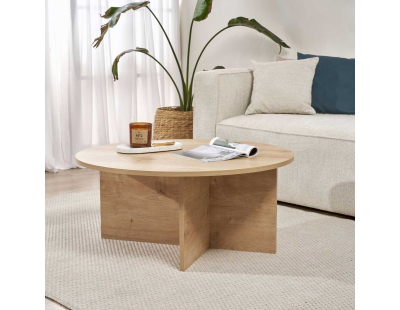 Table basse ronde en aggloméré Soleil (Chêne)