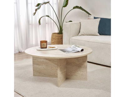 Table basse ronde en aggloméré Soleil (Travertine)