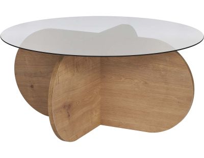 Table basse ronde en verre Aeris (Chêne, verre fumé)