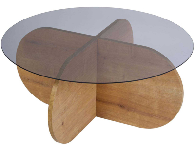 Table basse ronde en verre Aeris (Chêne, verre fumé)