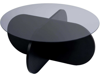 Table basse ronde en verre Aeris (Noir, verre fumé)