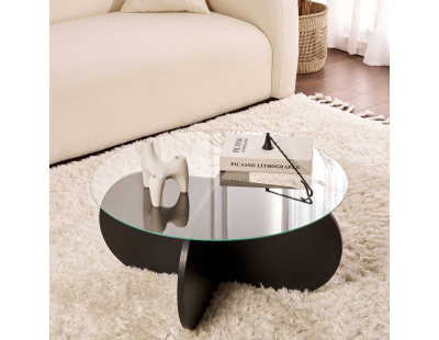Table basse ronde en verre Aeris (Noir, verre fumé)