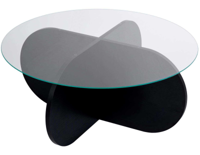 Table basse ronde en verre Aeris (Noir, verre transparent)
