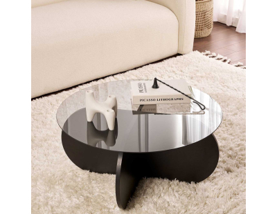 Table basse ronde en verre Aeris (Noir, verre transparent)