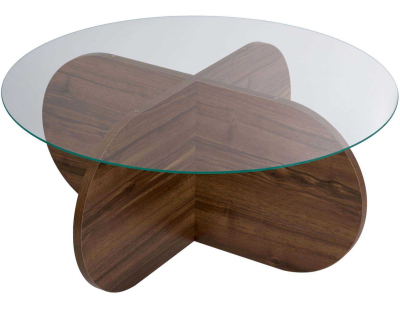 Table basse ronde en verre Aeris (Noyer, verre transparent)