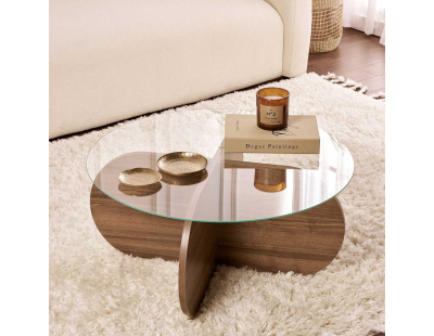 Table basse ronde en verre Aeris (Noyer, verre transparent)