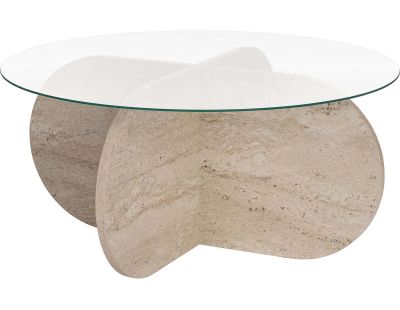 Table basse ronde en verre Aeris (Travertine, verre transparent)