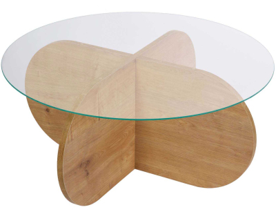 Table basse ronde en verre Aeris (Chêne, verre transparent)