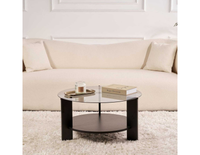 Table basse ronde en verre Clara (Noir, verre fumé)
