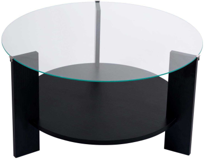 Table basse ronde en verre Clara (Noir, verre transparent)