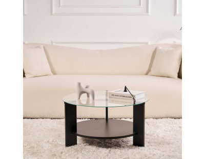 Table basse ronde en verre Clara (Noir, verre transparent)