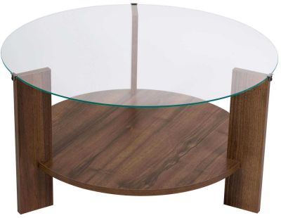 Table basse ronde en verre Clara (Noyer, verre transparent)