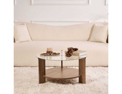 Table basse ronde en verre Clara (Noyer, verre transparent)
