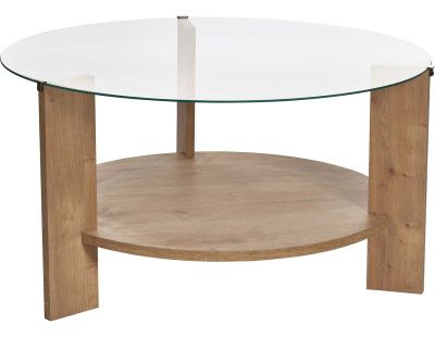 Table basse ronde en verre Clara (Chêne, verre transparent)