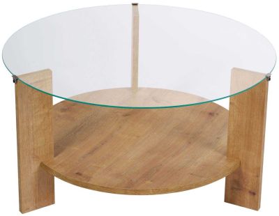 Table basse ronde en verre Clara (Chêne, verre transparent)