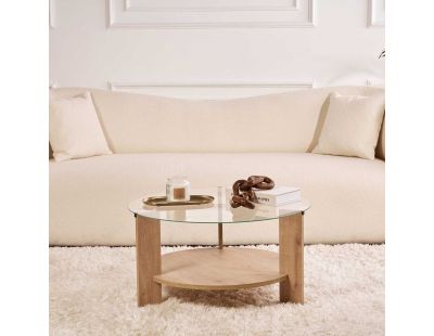 Table basse ronde en verre Clara (Chêne, verre transparent)