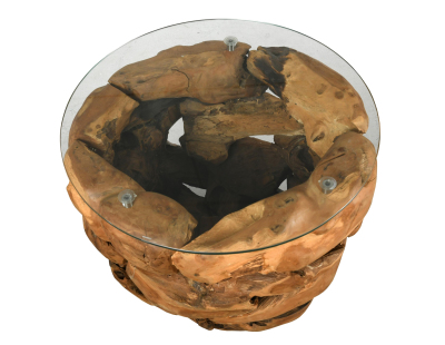 Table basse en teck et en verre Cavi