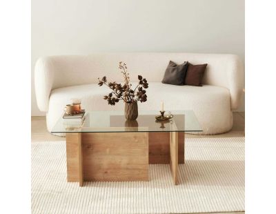 Table basse en verre et aggloméré Vetrino (Chêne)