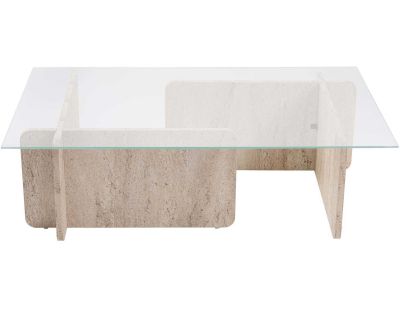Table basse en verre et aggloméré Flavio (Travertine)