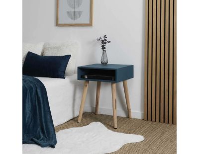 Table de chevet en bois niche colorée (Bleu)