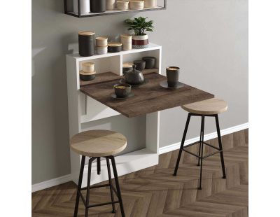 Table de cuisine pliante avec rangements Bracked (Blanc, Marron)