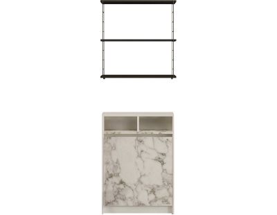 Table de cuisine pliante avec rangements Bracked (Blanc marbré)
