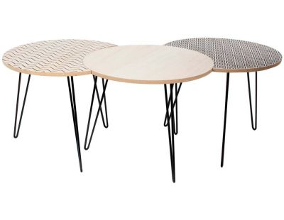 Table gigogne pieds fils (Lot de 3) (Beige et noir)