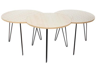 Table gigogne pieds fils (Lot de 3) (Beige et blanc)