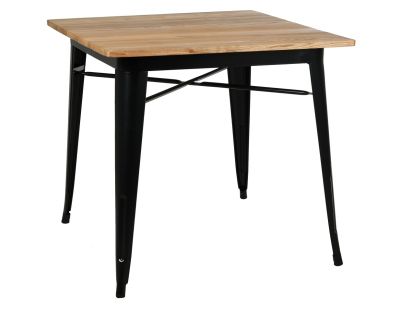 Table carrée industrielle en métal et bois d'orme huilé (Noir)