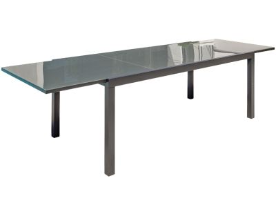 Table de jardin en aluminium et plateau verre avec rallonge intégrée Tolede (Plateau réglable de 200 à 300 cm - plateau en céramique)