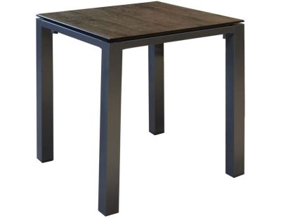 Table de jardin carrée en aluminium plateau HPL Stoneo (Café et cédar)