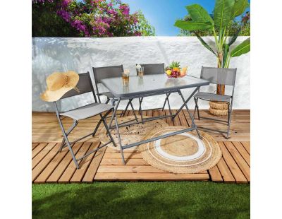 Table de jardin en métal et verre trempé Formentera 110 x 70 cm (Gris)