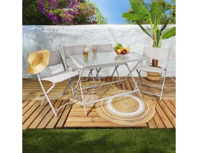 Table de jardin en métal et verre trempé Formentera 110 x 70 cm (Beige)