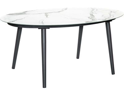 Table de jardin ovale plateau en verre céramique 6 personnes