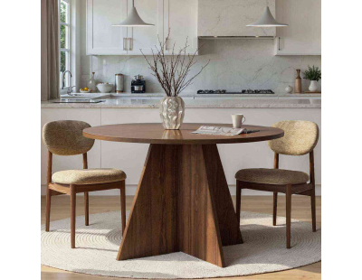 Table à manger ronde en aggloméré Virella (Noyer)