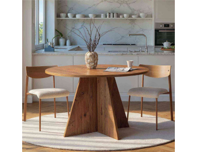 Table à manger ronde en aggloméré Virella (Pin)