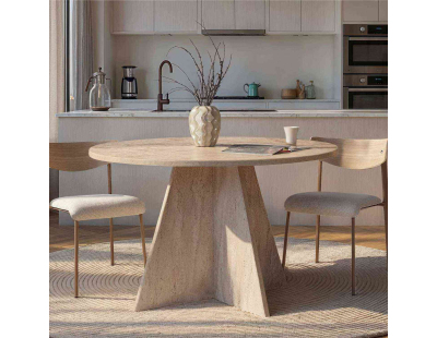 Table à manger ronde en aggloméré Virella (Travertine)